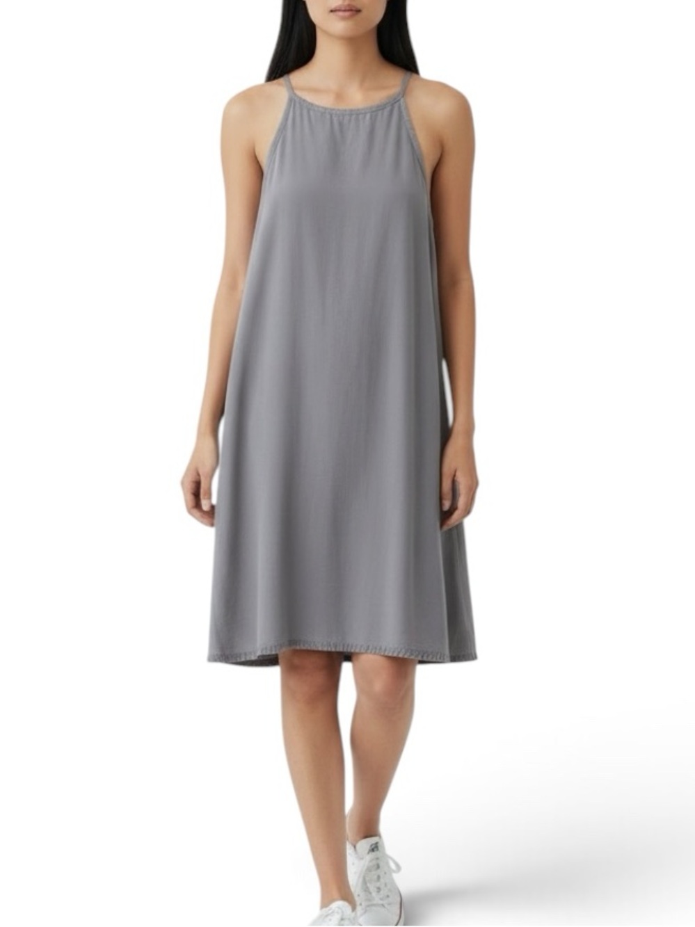 Cloth & Stone Gray Frayed Hem Relaxed  Sleeveless Back Tie Shift Dress